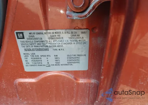 2008 Saturn Vue Red Line z USA, uszkodzony, nr VIN 3GSDL93728S553960